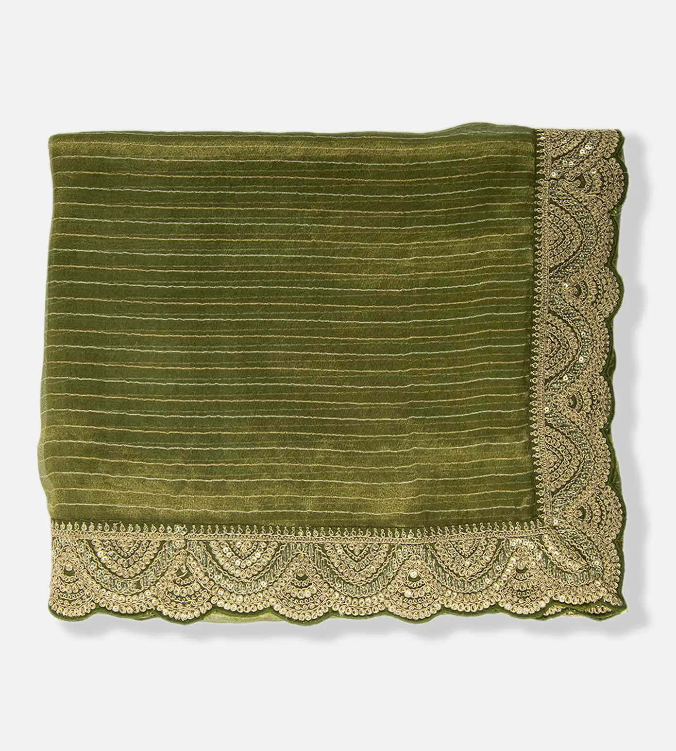 Olive Green Organza Embroidery Saree1
