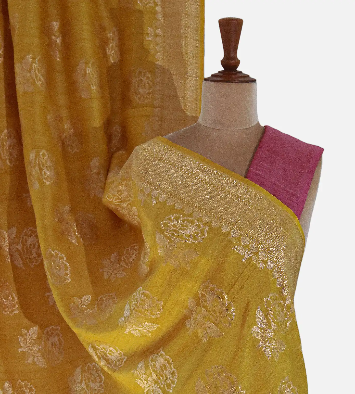 Yellow Tussar Georgette Saree1