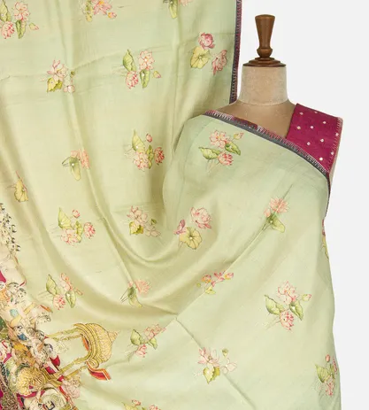 Pastel Green Tussar Embroidery Saree1