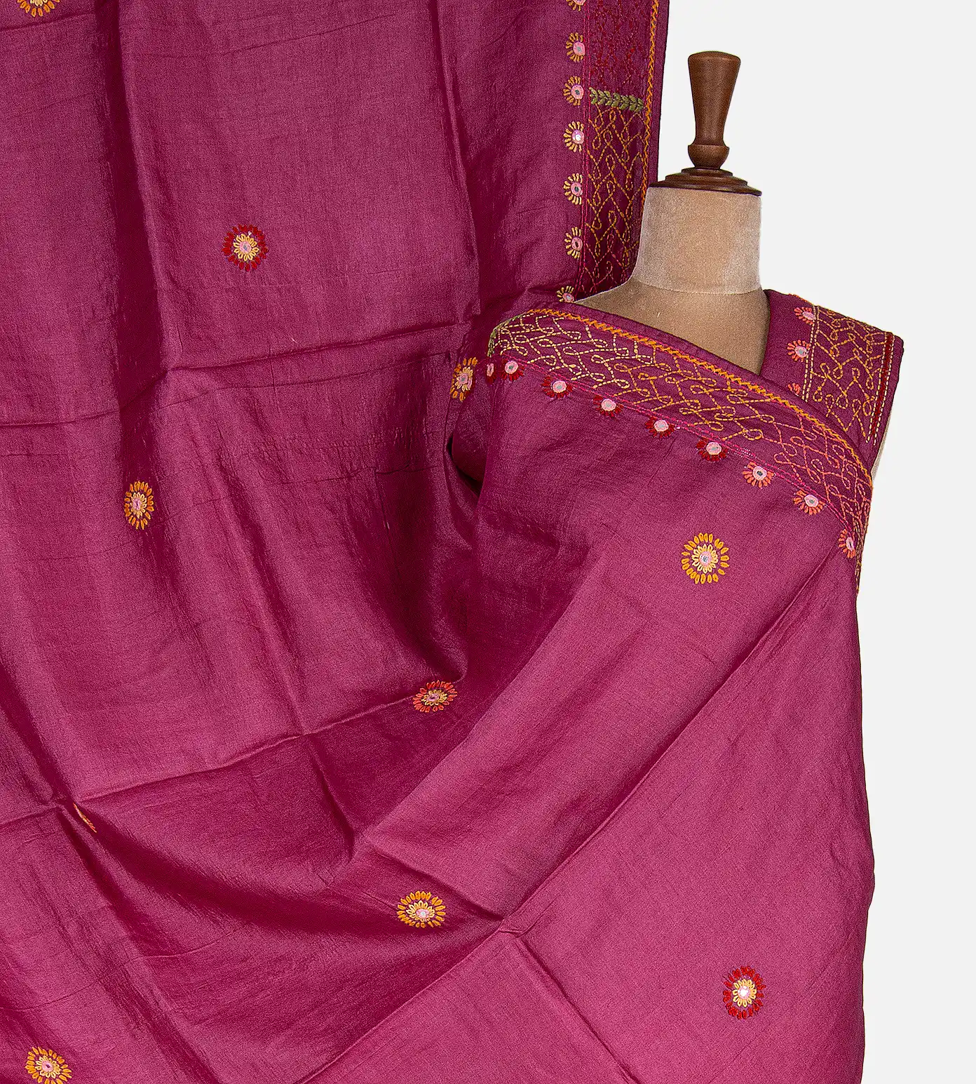 Pink Tussar Embroidery Saree1