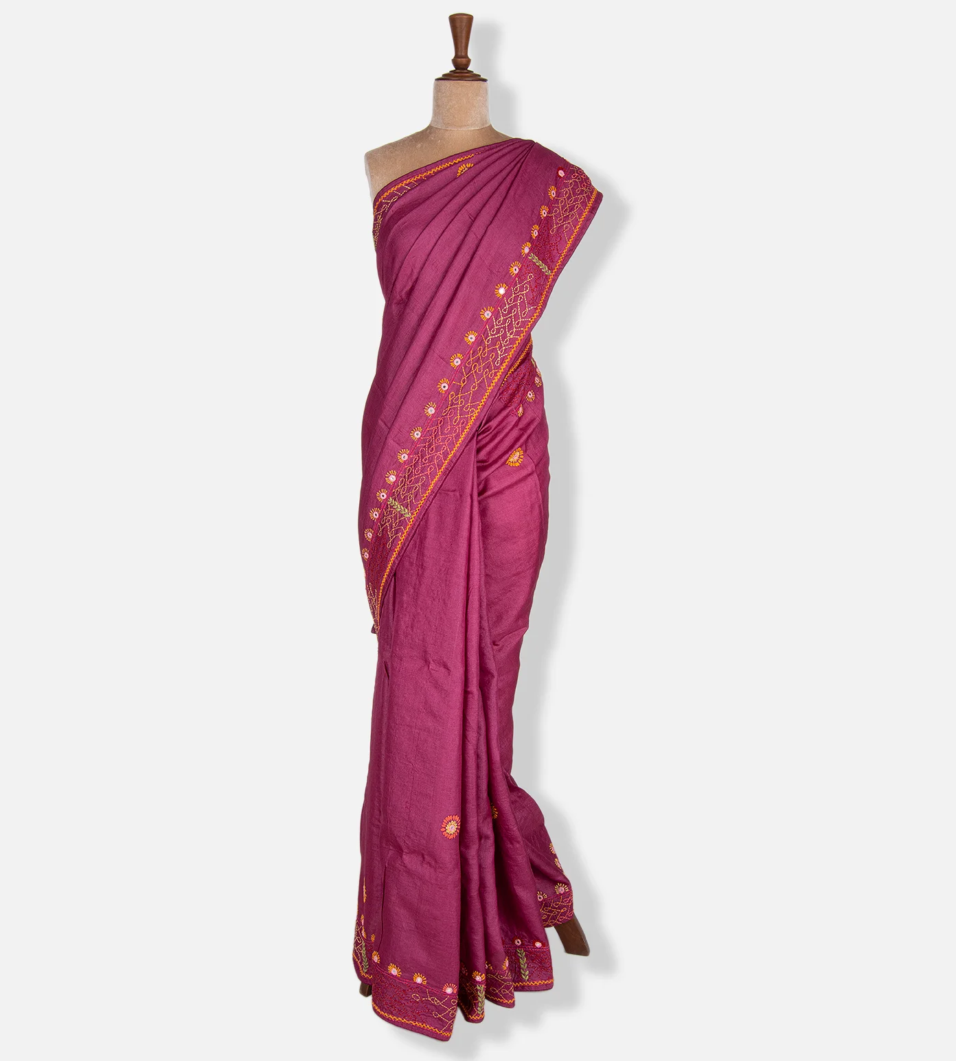 Pink Tussar Embroidery Saree2