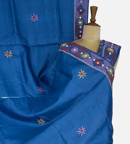 Blue Tussar Embroidery Saree1