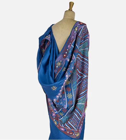 Blue Tussar Embroidery Saree3