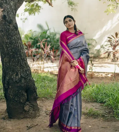 Grey Kanchipuram Silk Saree3