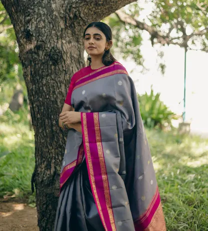 Grey Kanchipuram Silk Saree4