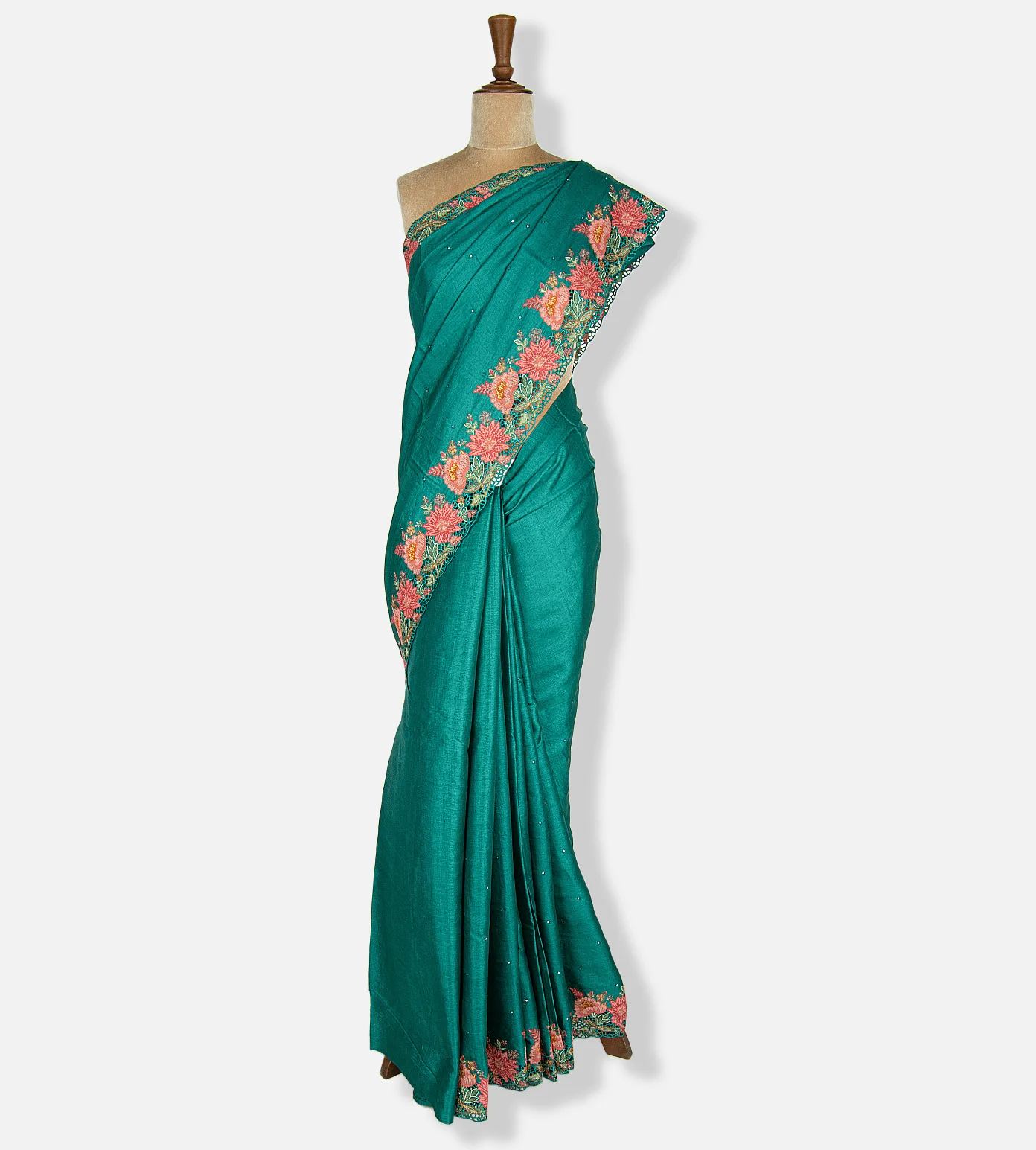 Deep Teal Tussar Cut Work Saree2