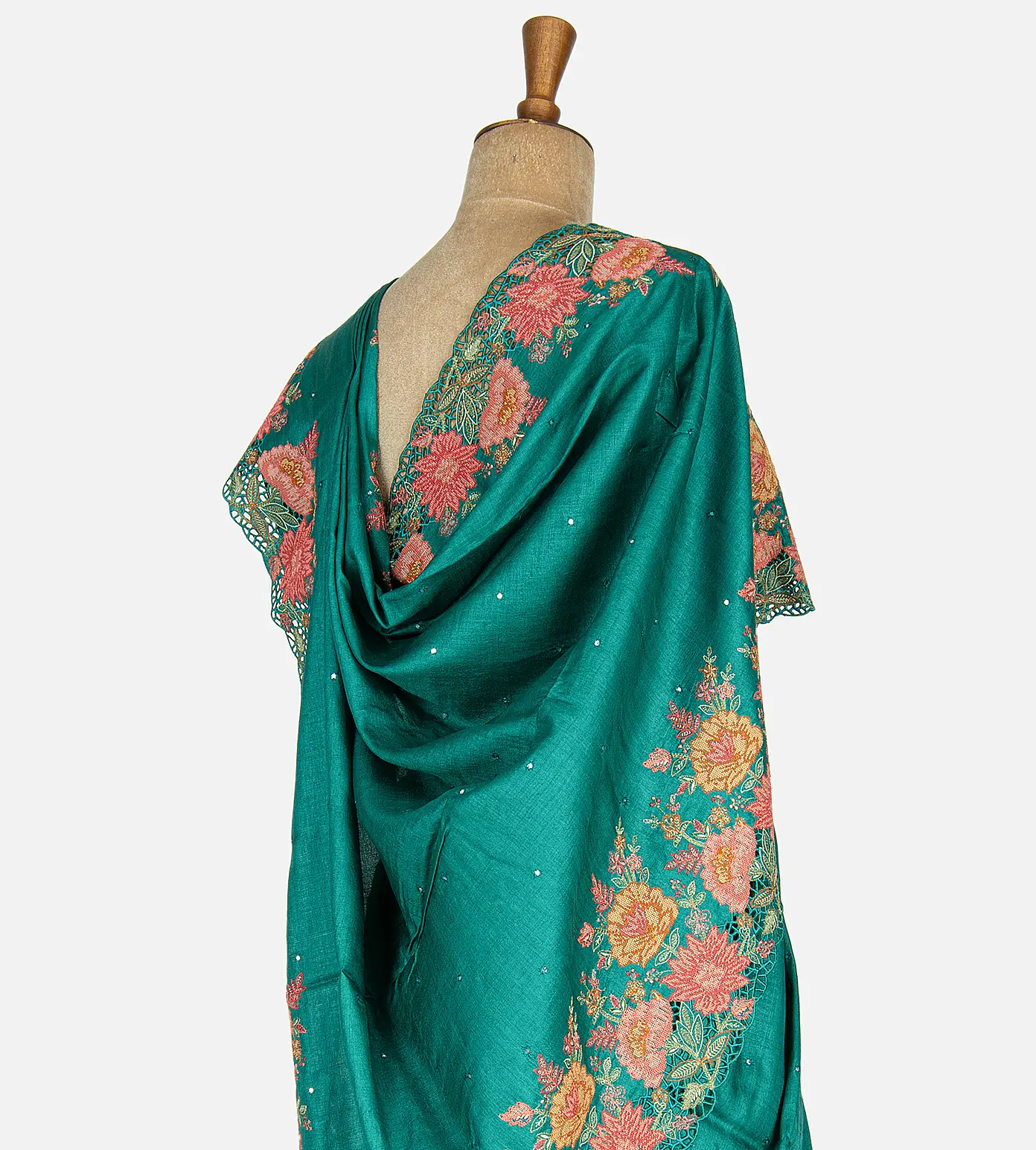 Deep Teal Tussar Cut Work Saree3