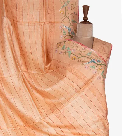 Light Peach Tussar Embroidery Saree1