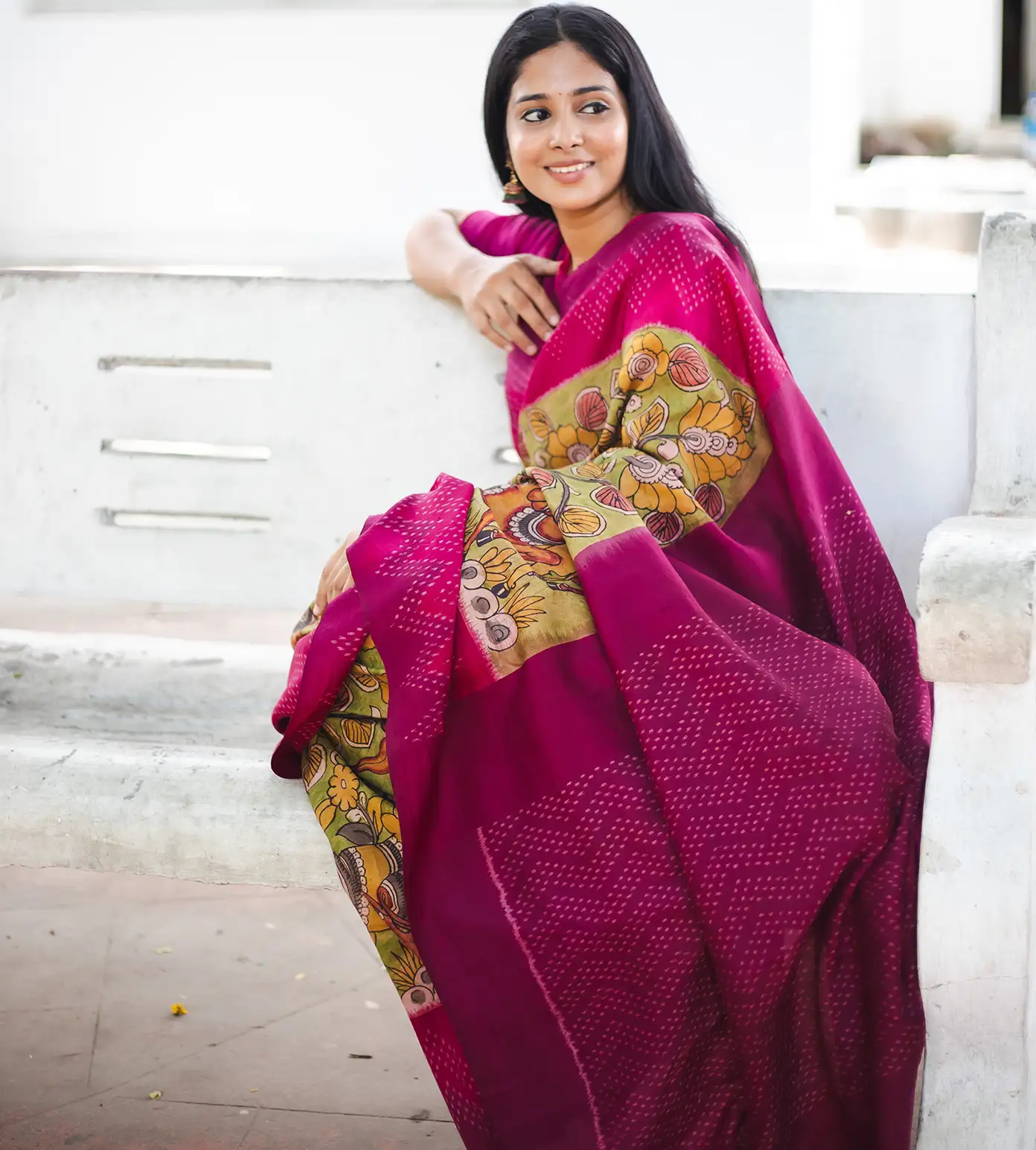 Green Ikkat Hand Painted Kalamkari Saree3