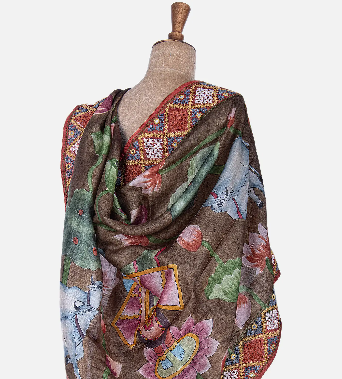 Dark Pink Tussar Embroidery Saree3