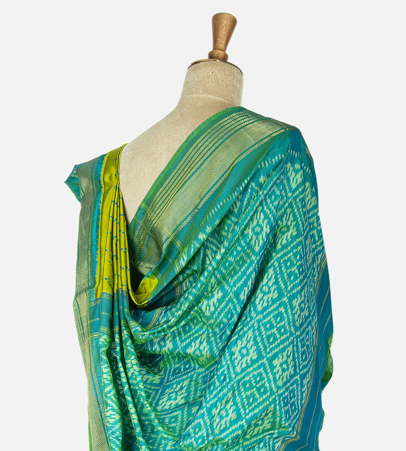 Greenish Yellow Ikkat Silk Saree3