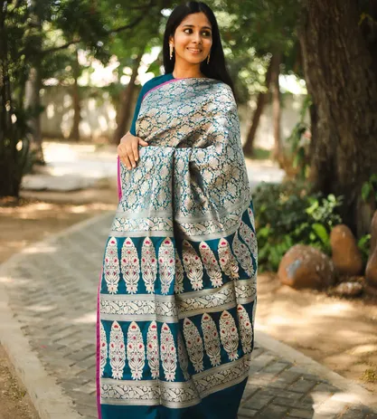 Blue Banarasi Silk Saree2