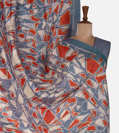 Powder Blue Batik Tussar Saree1