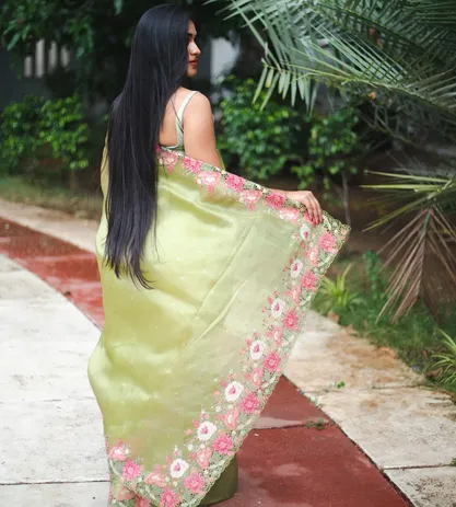 Light Green Organza Cut Work Saree4