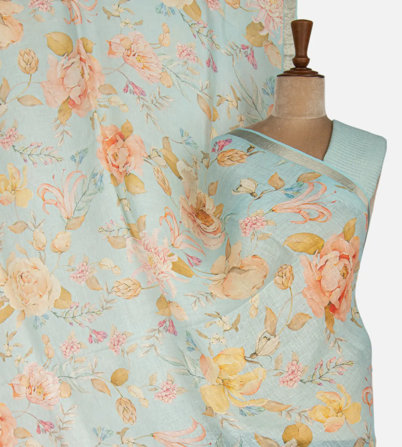 Pastel Blue Linen Saree1