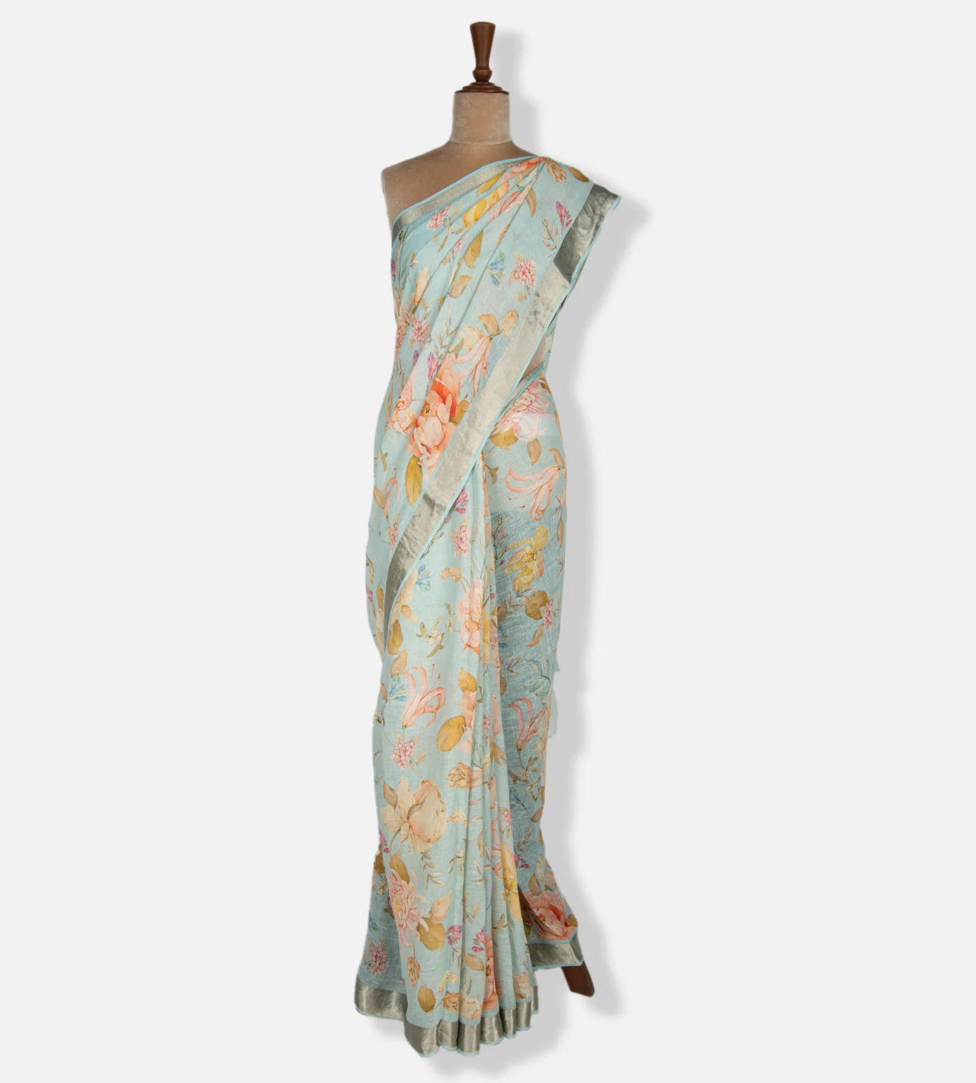 Pastel Blue Linen Saree2
