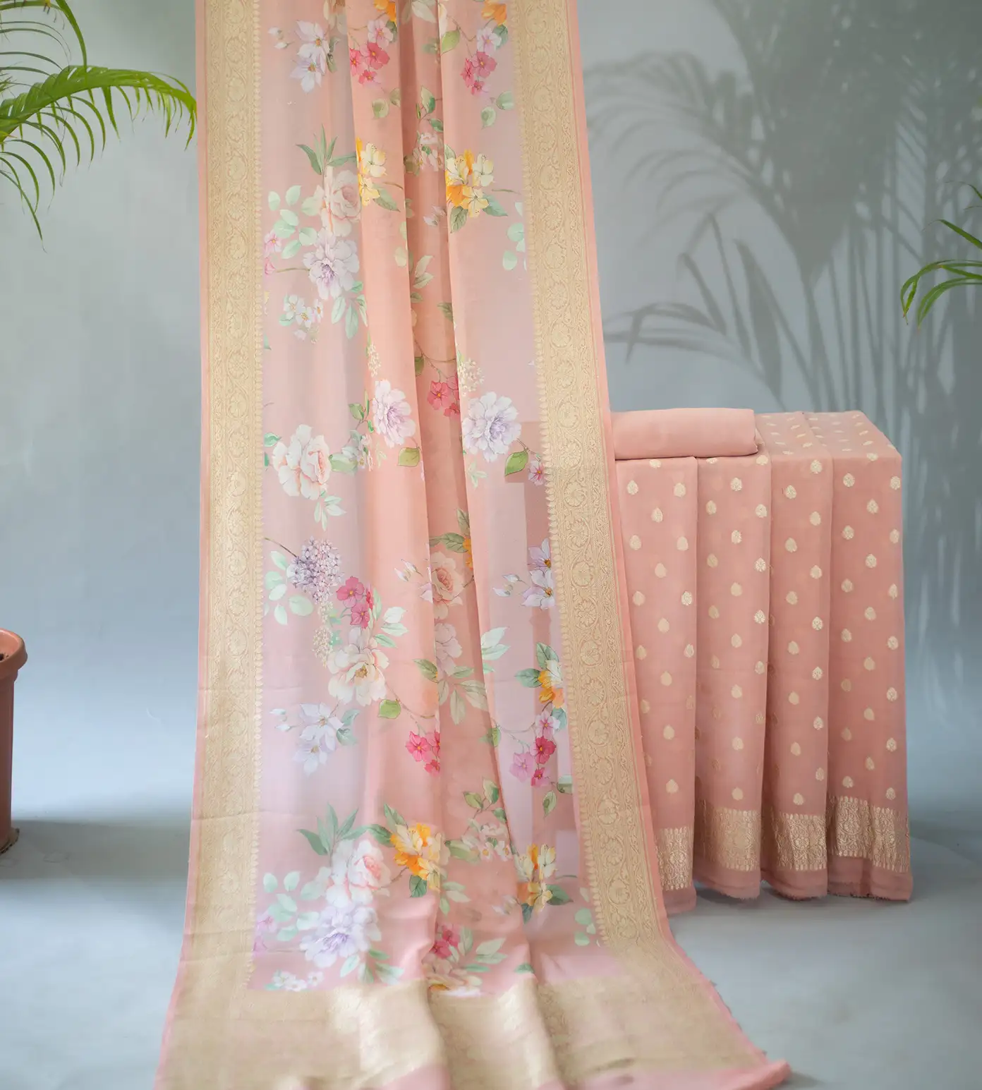 Light Peach Banarasi Georgette Salwar1