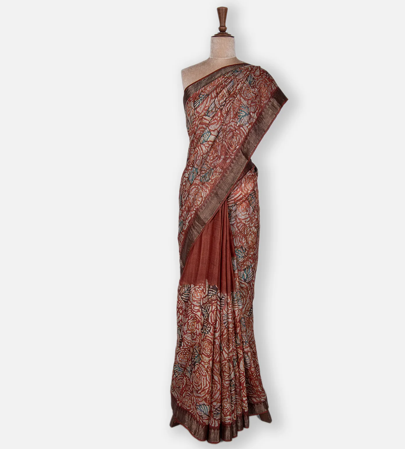 Rust Red Batik Tussar Saree2