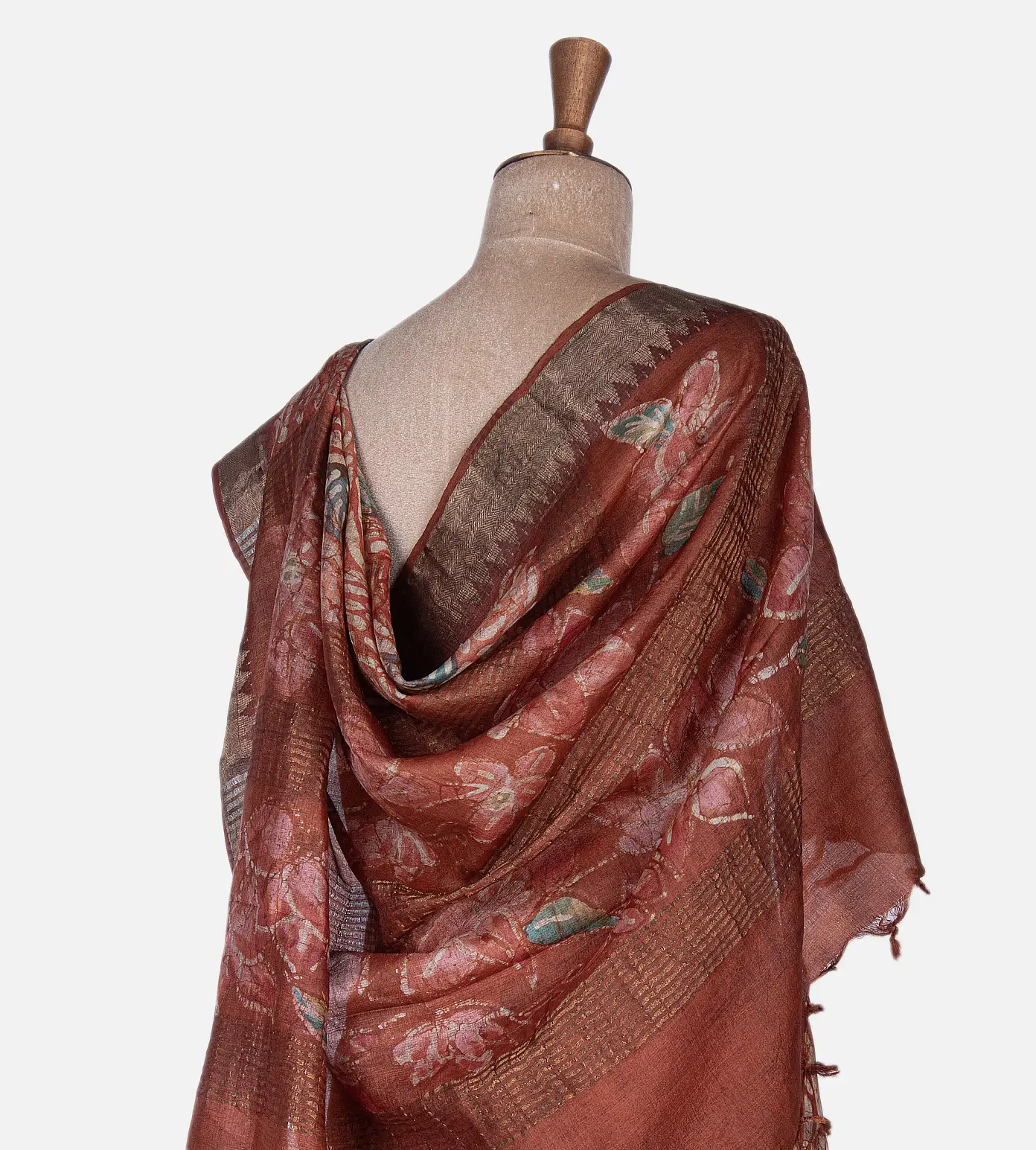 Rust Red Batik Tussar Saree3
