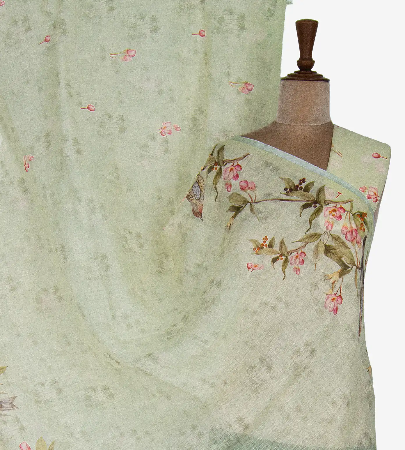 Green Linen Saree1