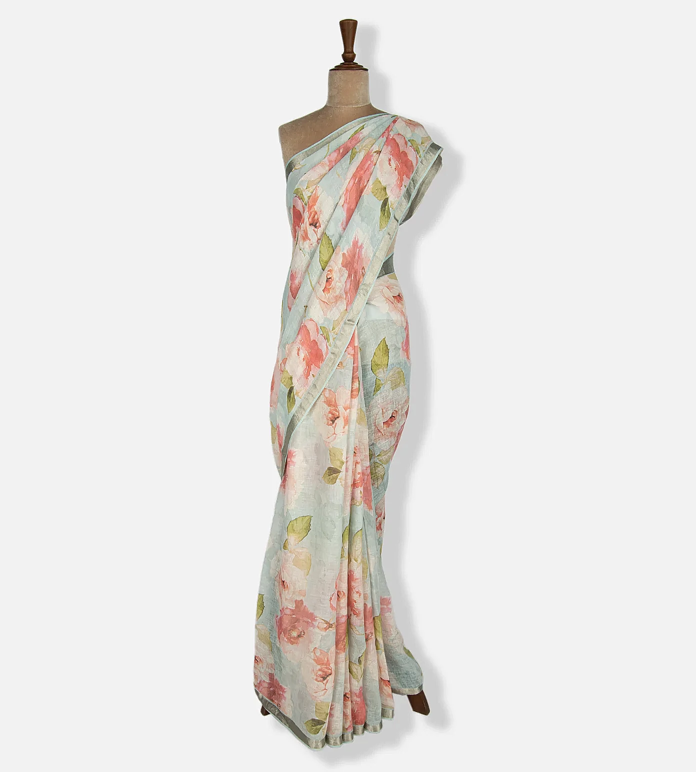 Pastel Blue Linen Saree2