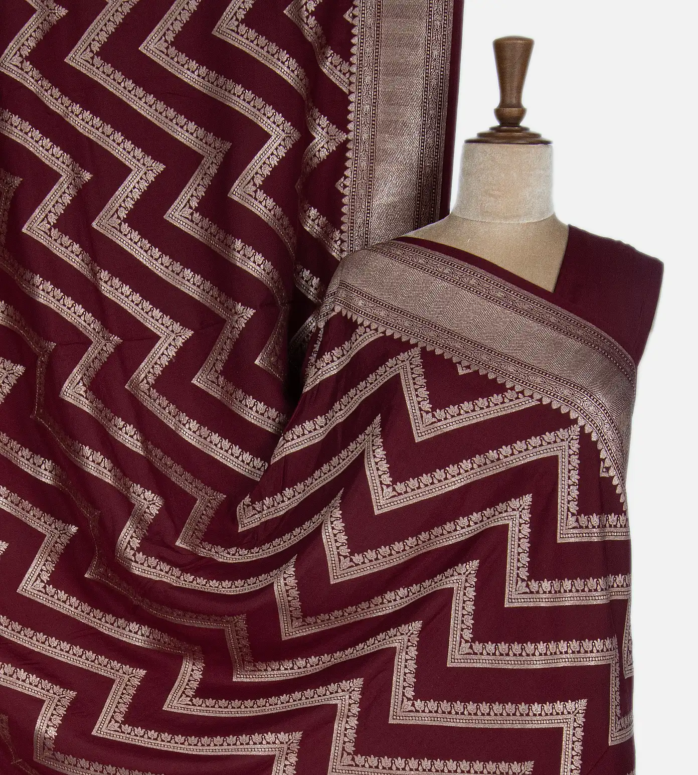 Deep Maroon Banarasi Crepe Saree1