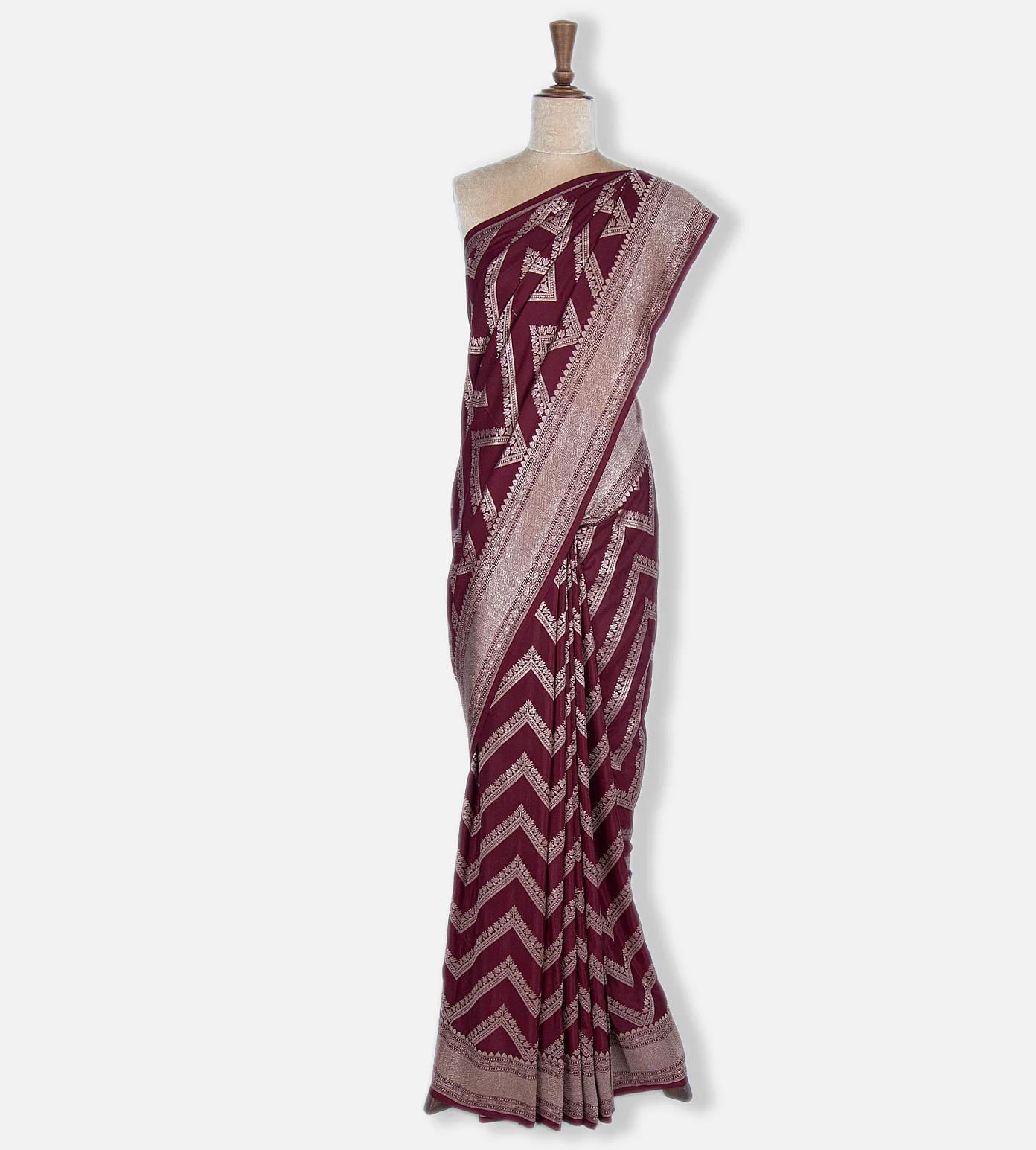 Deep Maroon Banarasi Crepe Saree2