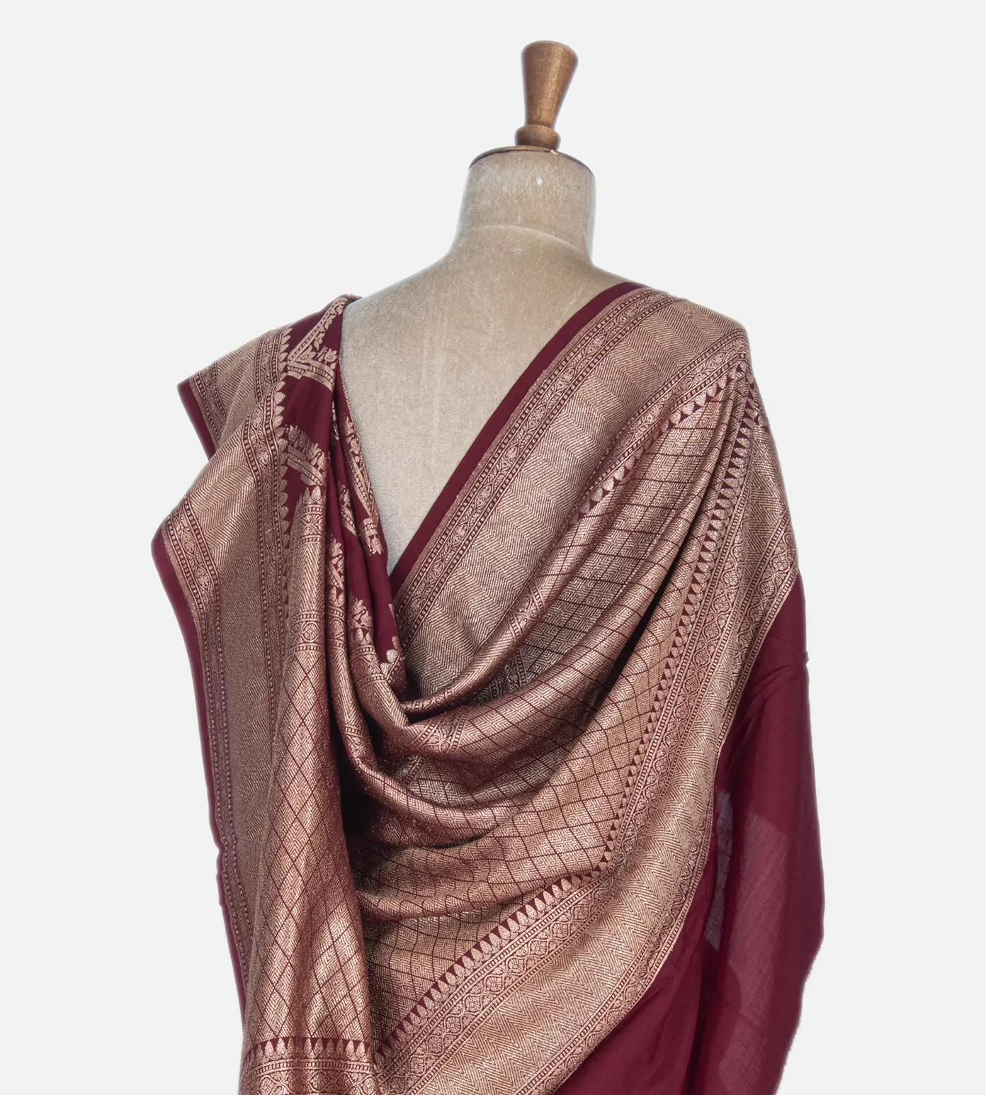 Deep Maroon Banarasi Crepe Saree3
