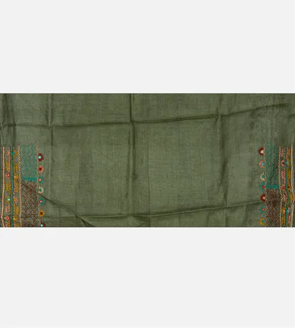 Olive Green Tussar Embroidery Saree4