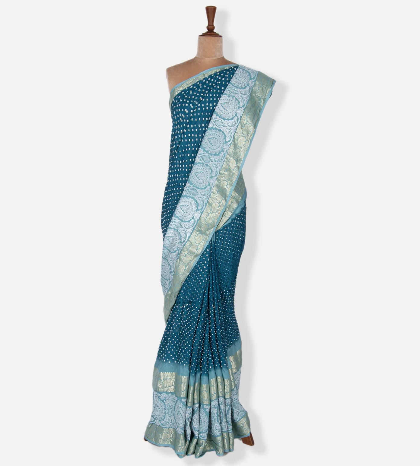Blue Chaniya Bandhani Saree2