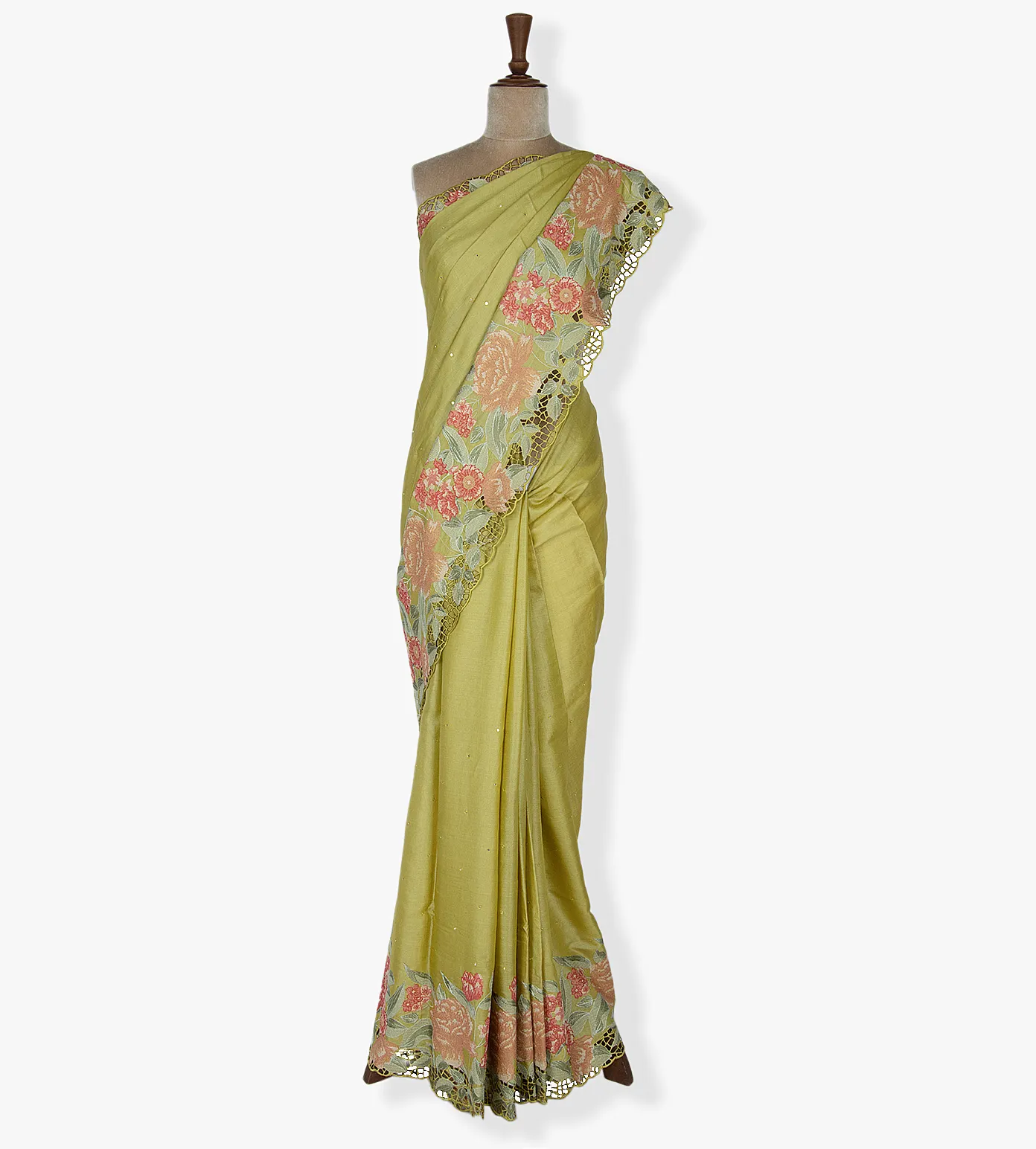 Lime Yellow Tussar Cut Work Saree2