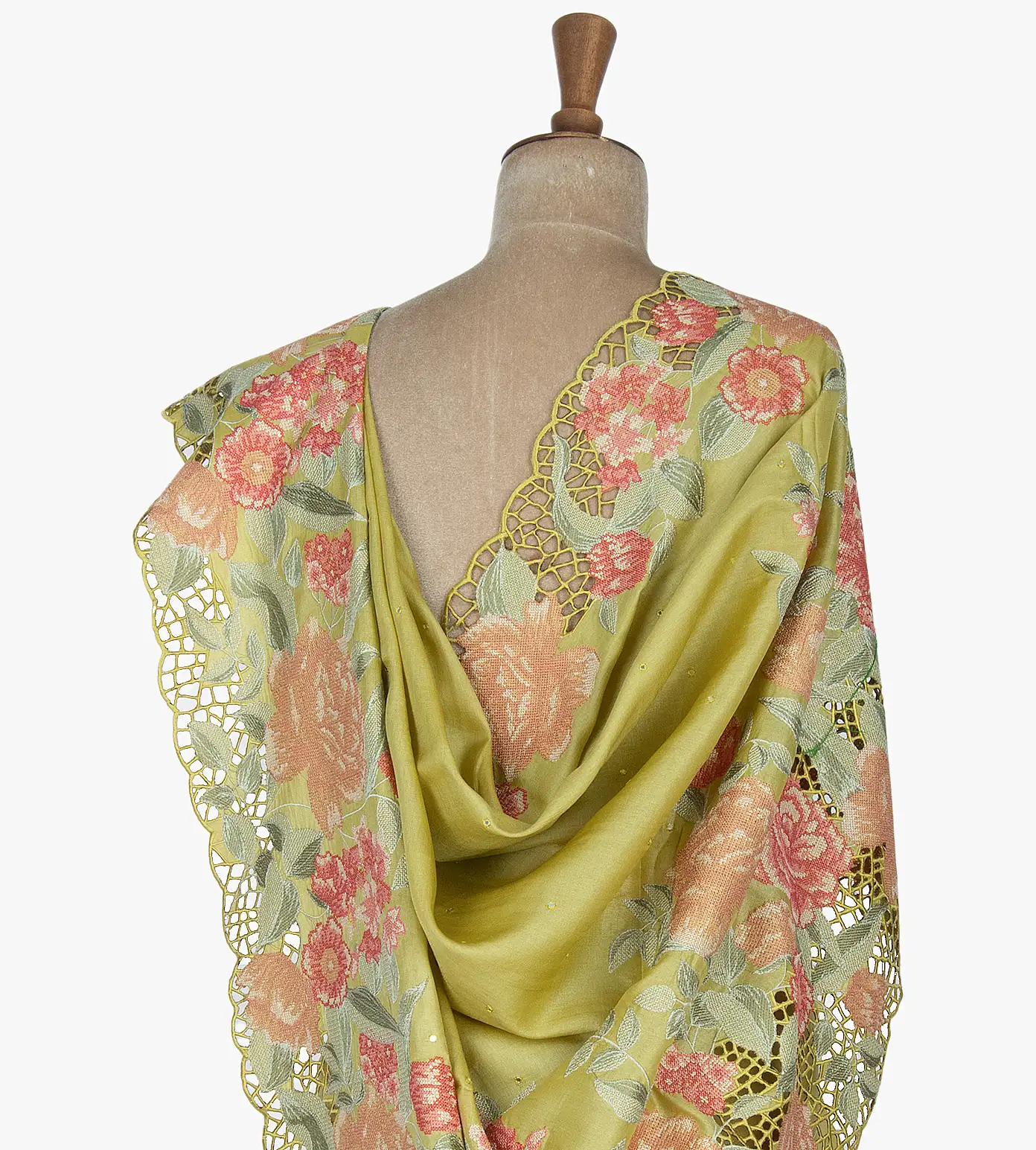 Lime Yellow Tussar Cut Work Saree3