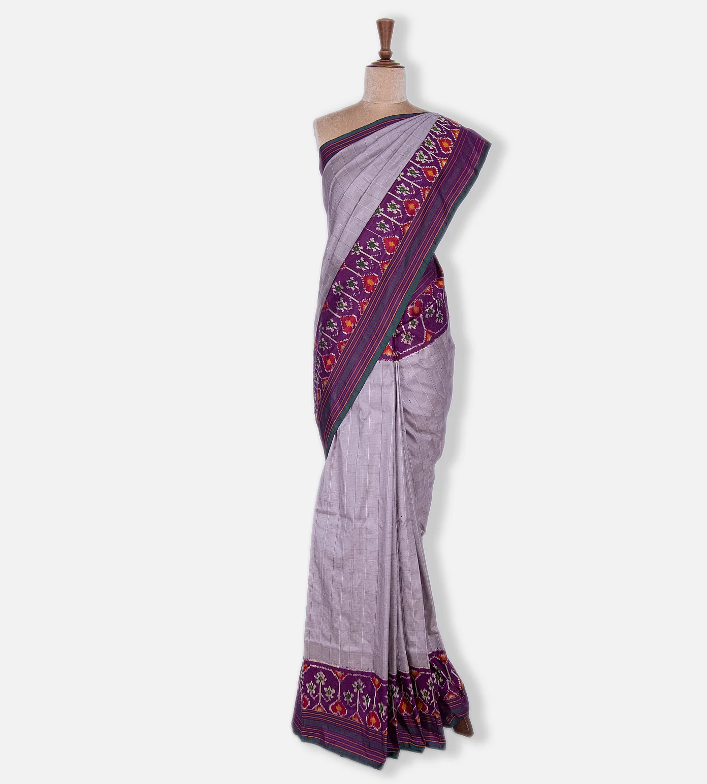Off White And Purple Ikkat Silk Saree2