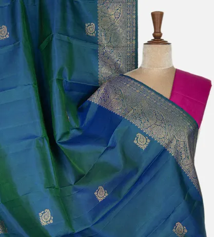 Peacock Blue Kanchipuram Silk Saree1