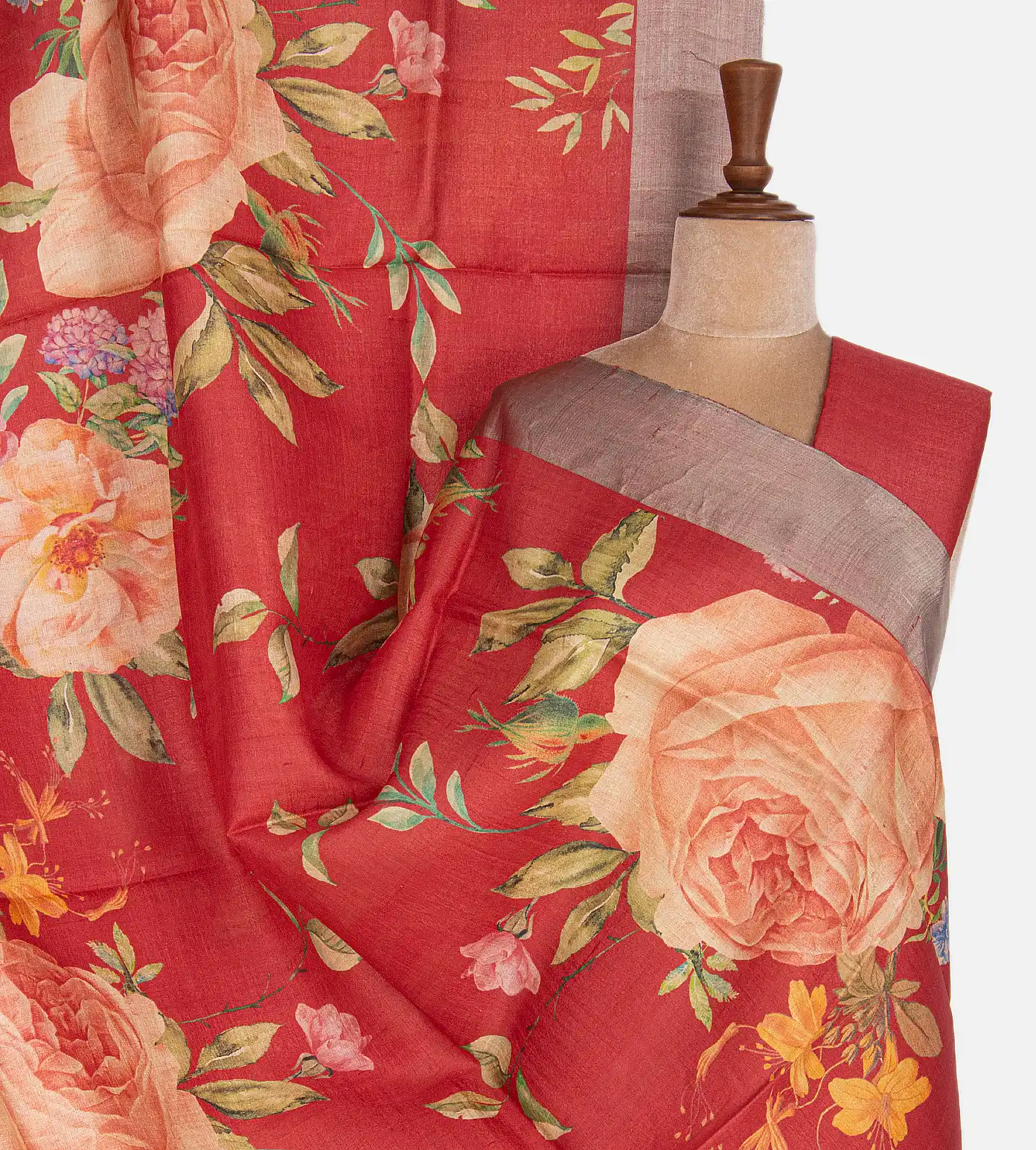 Red Tussar Printed Saree1