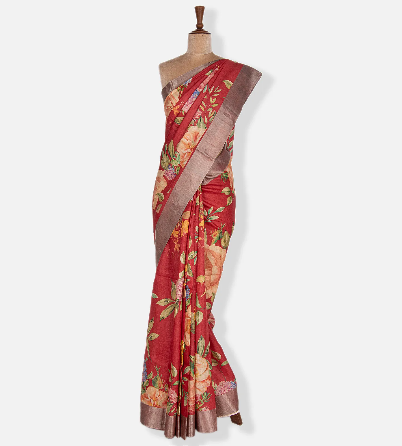 Red Tussar Printed Saree2