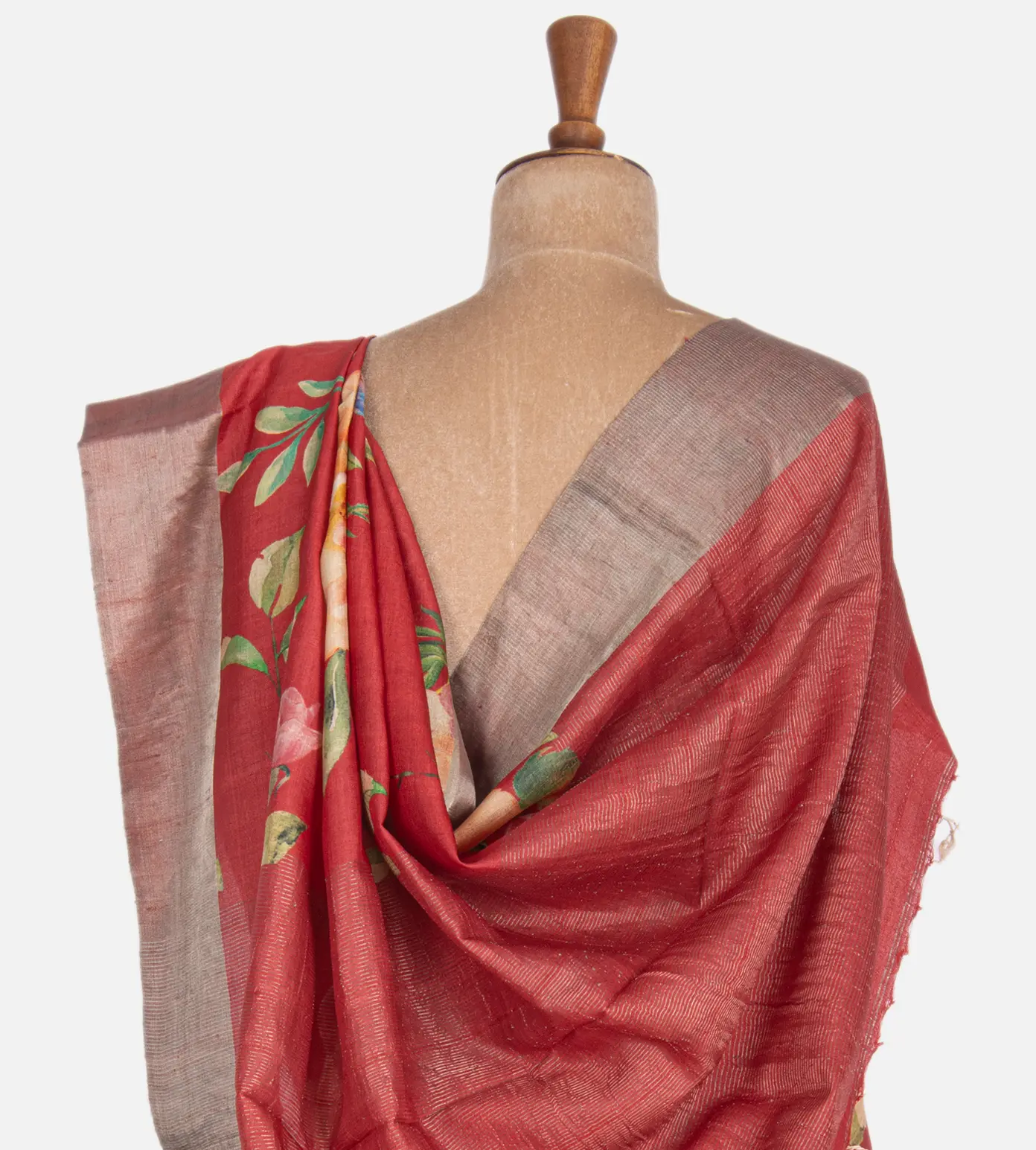 Red Tussar Printed Saree3