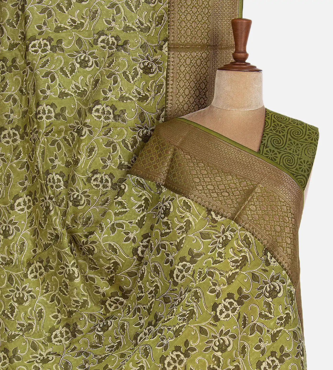 Olive Green Cotton Saree1
