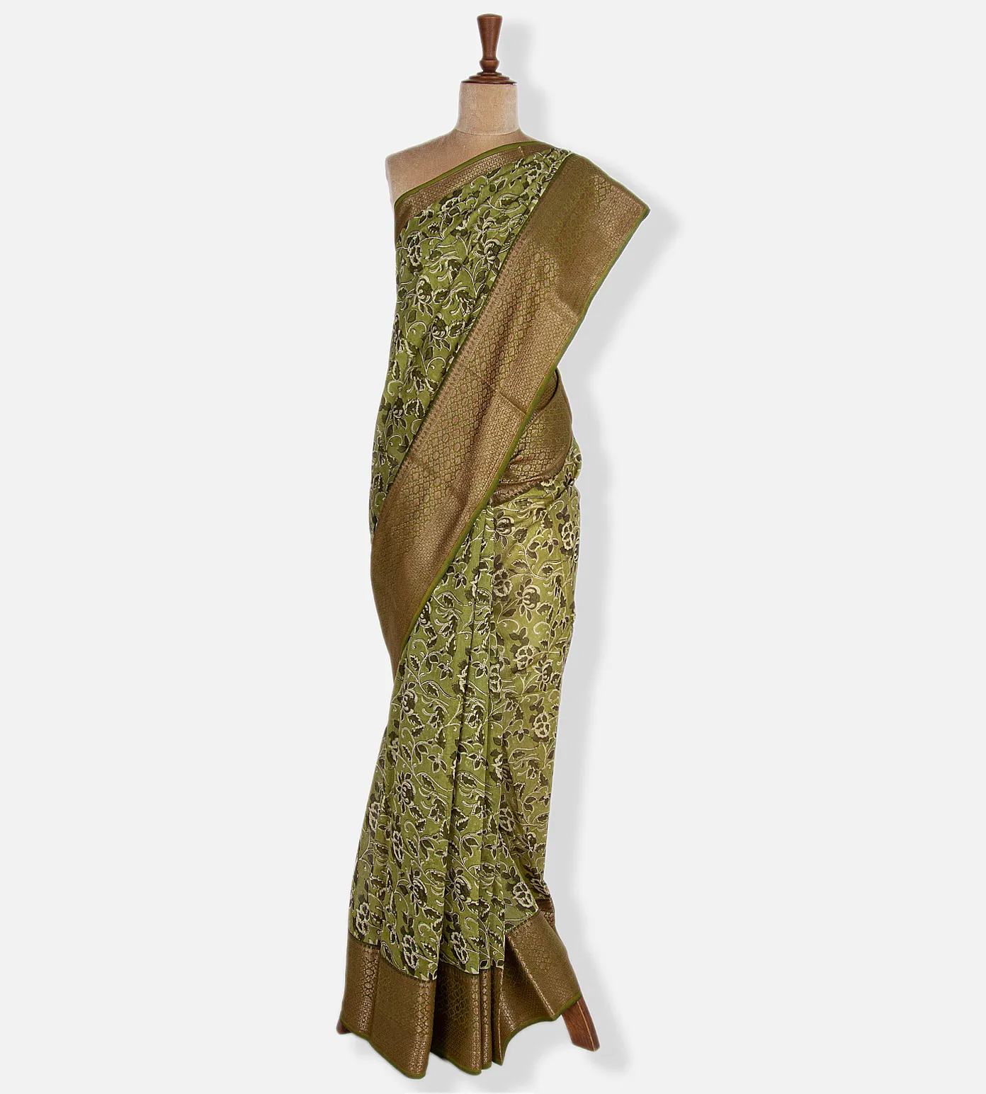 Olive Green Cotton Saree2