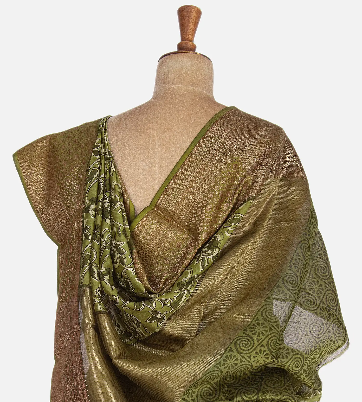 Olive Green Cotton Saree3