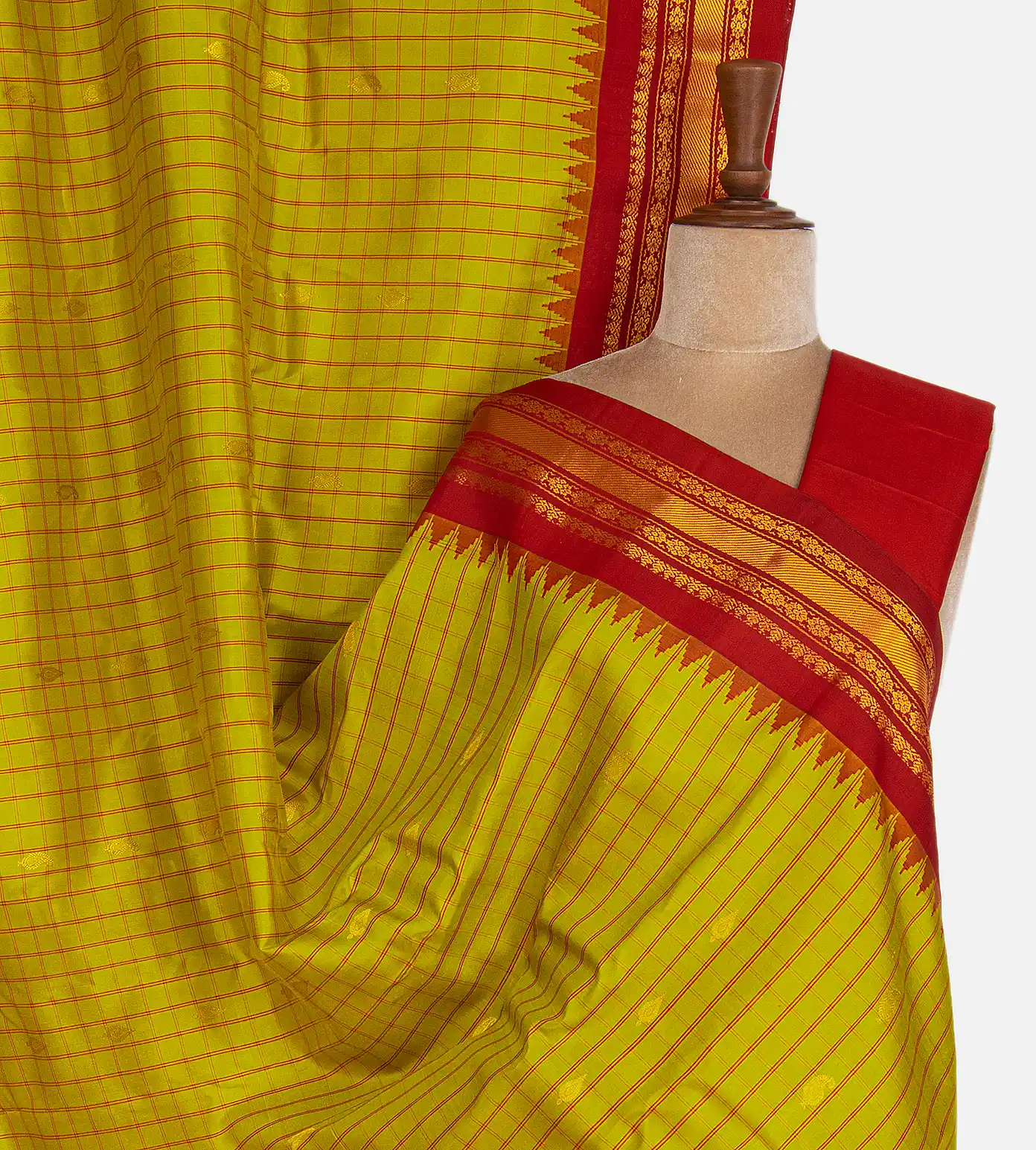 Lime Yellow Gadwal Silk Saree1
