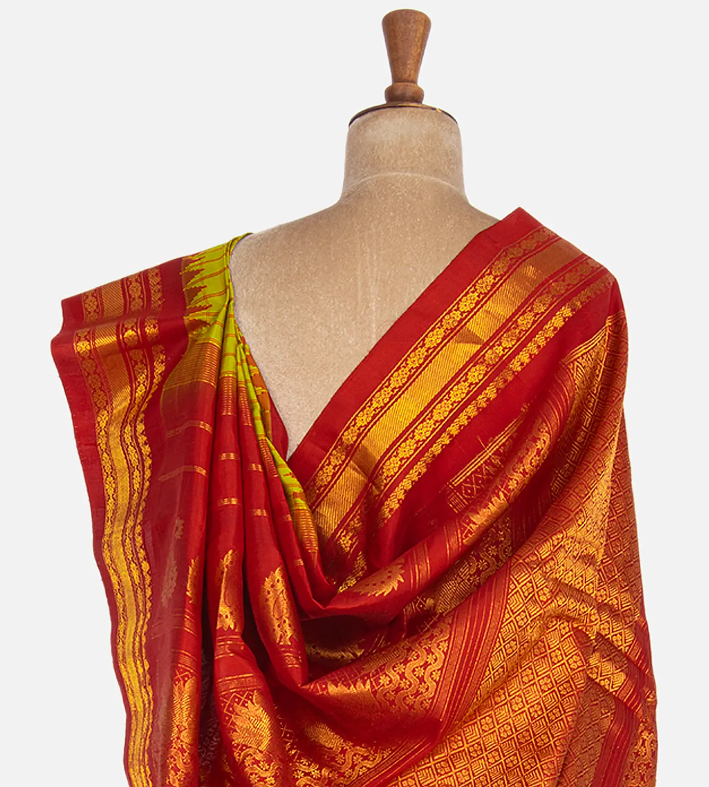 Lime Yellow Gadwal Silk Saree3