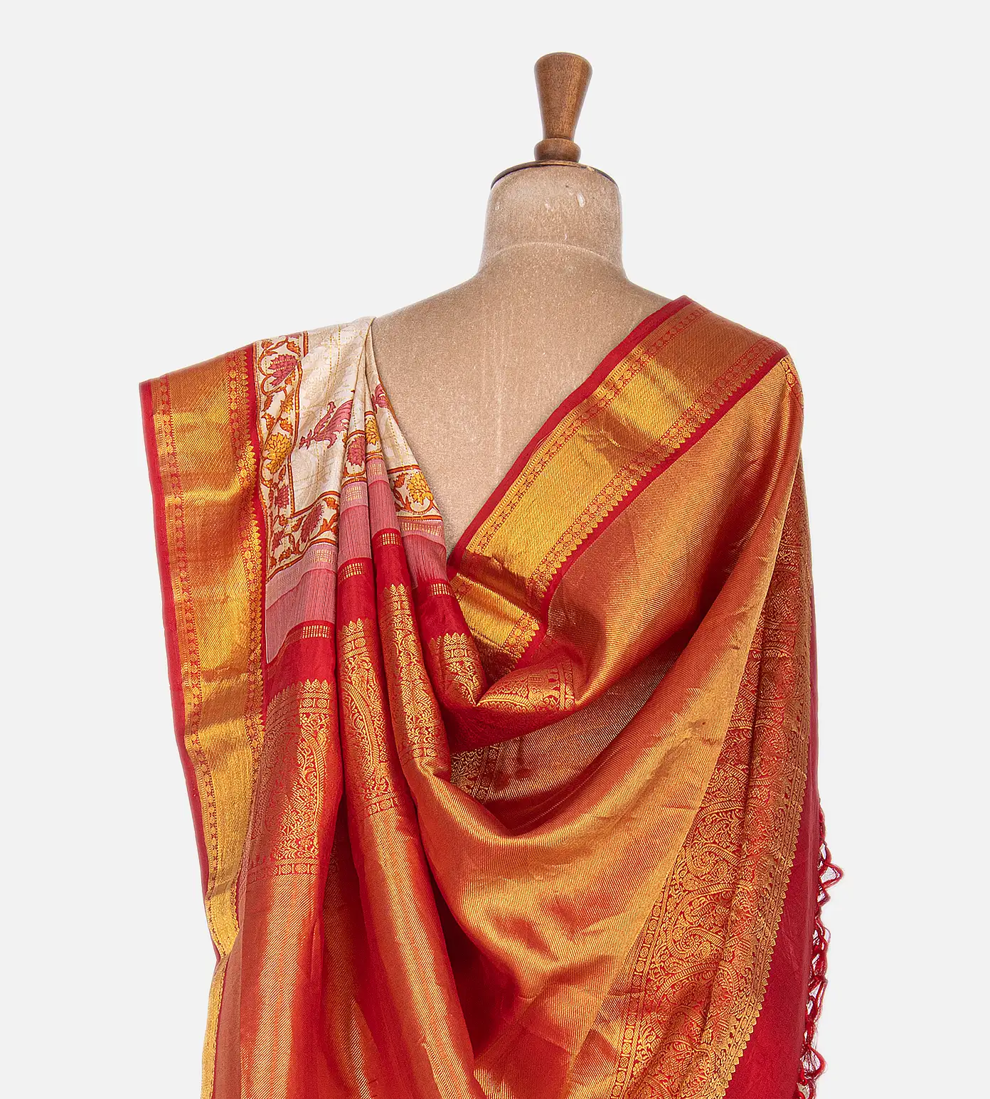 Off-White Hand Block Printed Kanchipuram Silk Saree3
