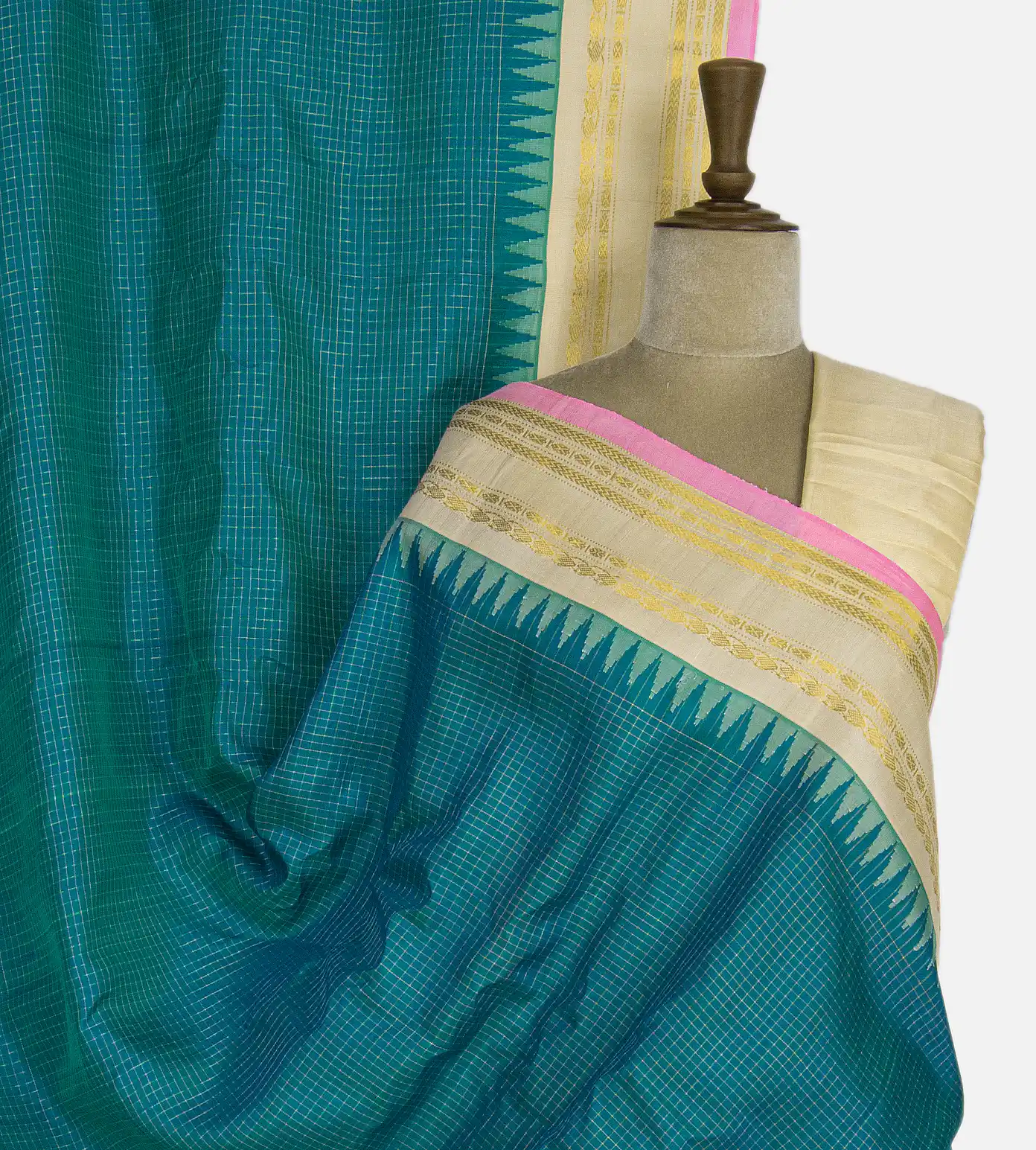 Deep Teal Gadwal Silk Saree1
