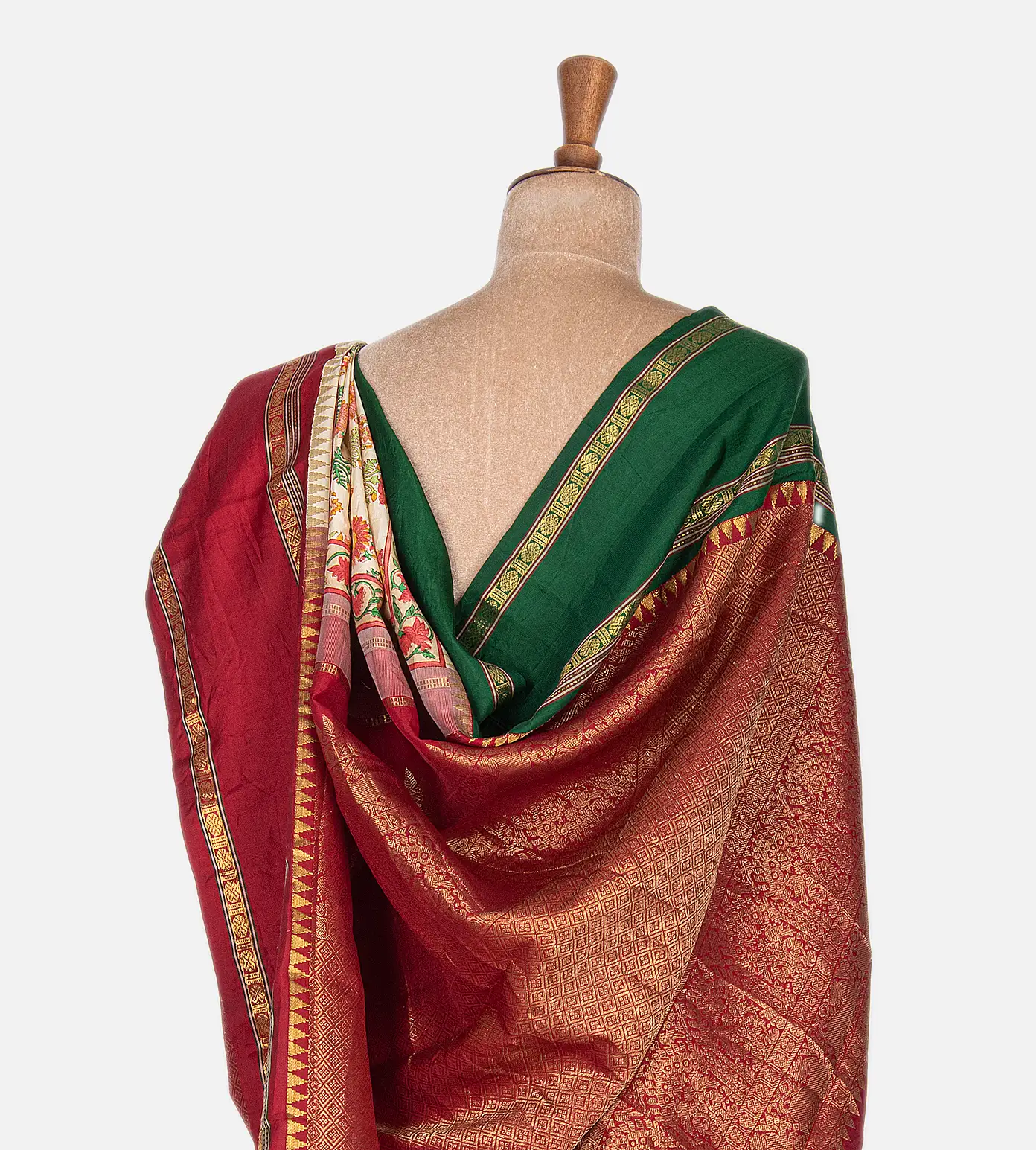 Off-White Hand Block Printed Kanchipuram Silk Saree3