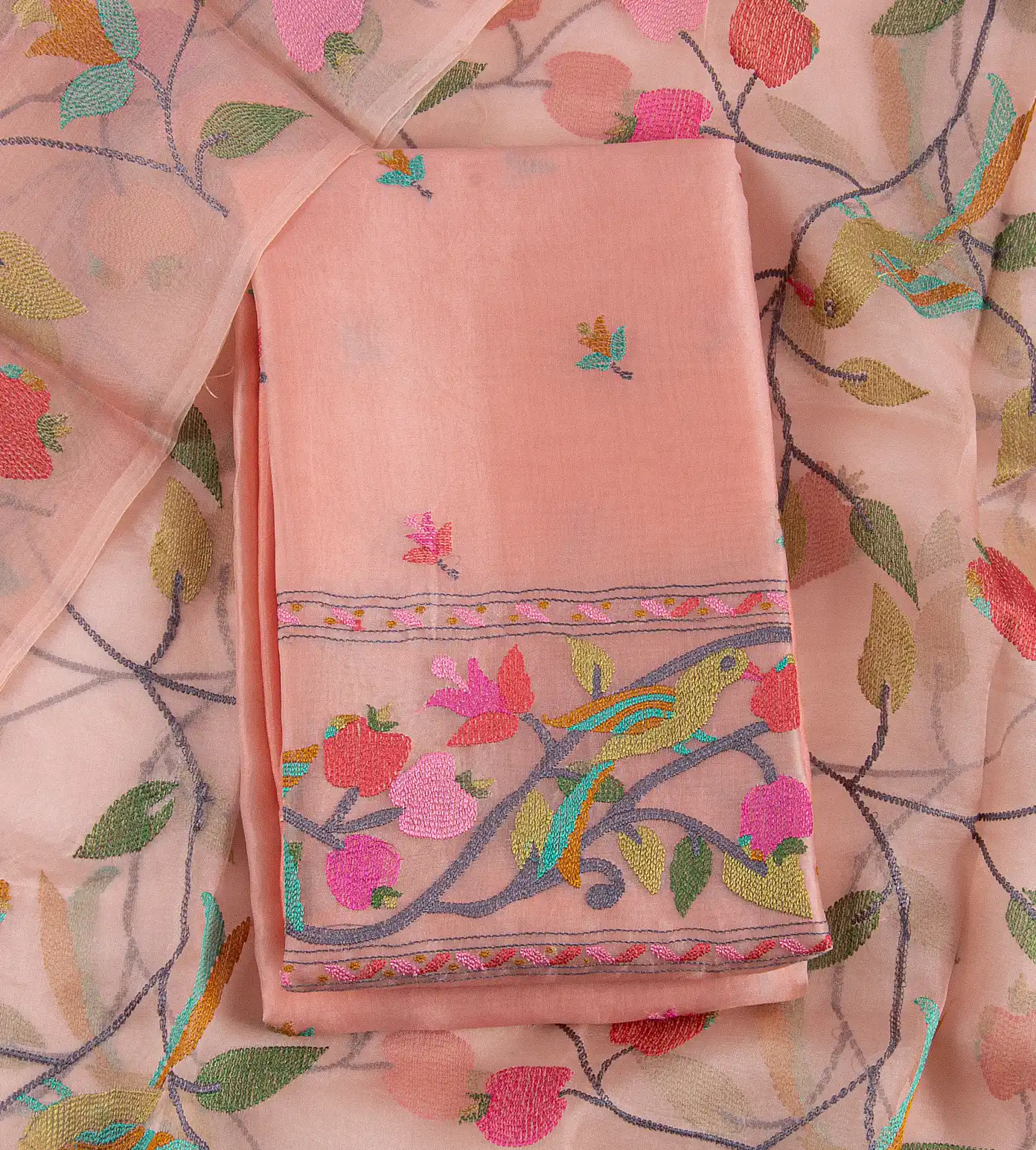 Peach Organza Embroidery Salwar1