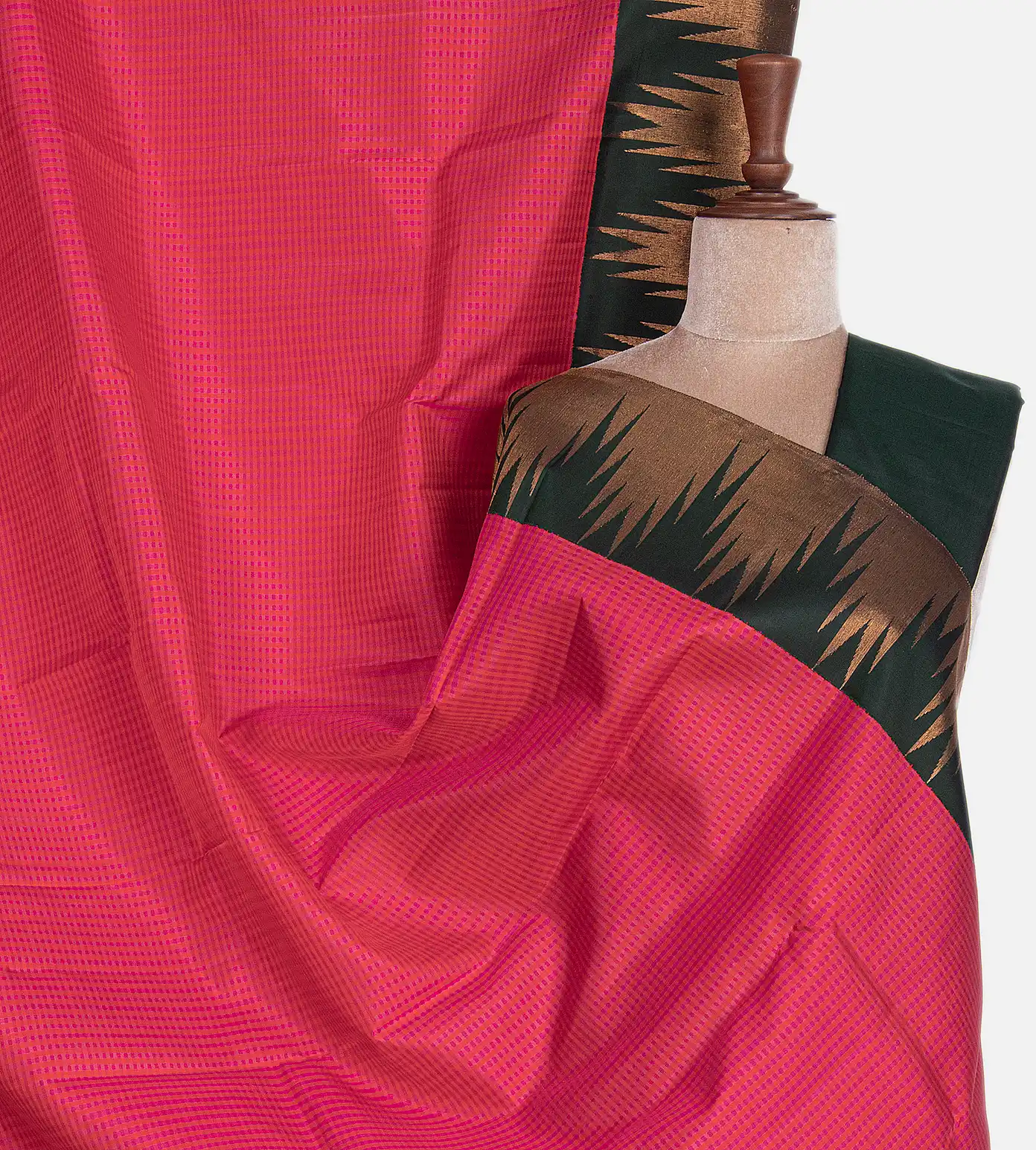 Pink And Orange Kanchipuram Silk Saree1