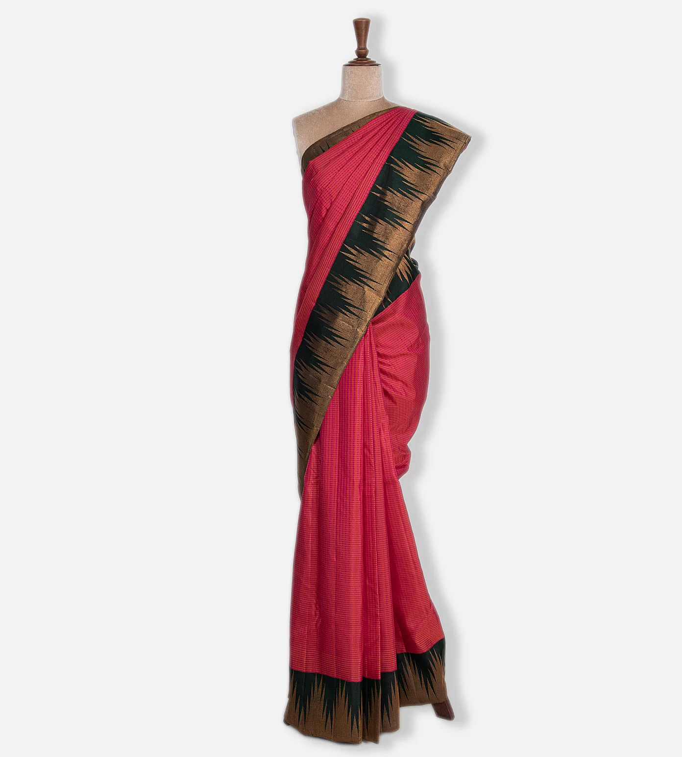 Pink And Orange Kanchipuram Silk Saree2