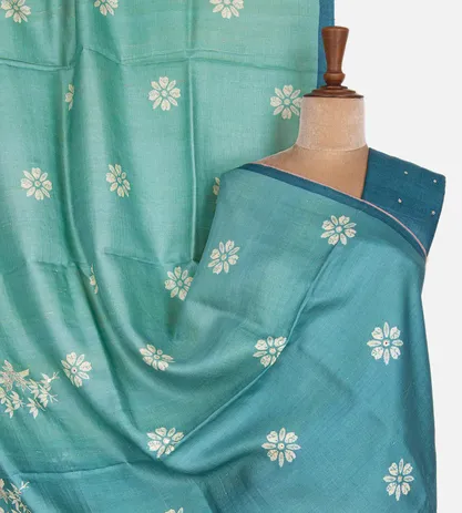 Blue and Green Tussar Embroidery Saree1