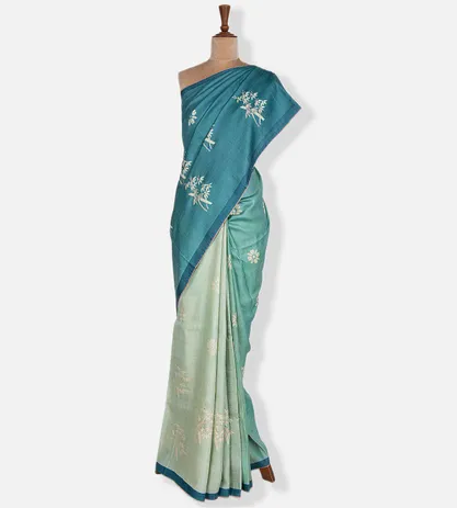 Blue and Green Tussar Embroidery Saree2
